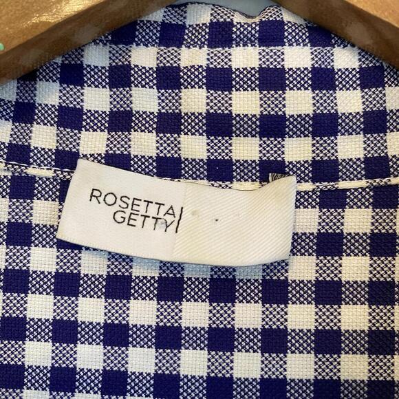 ROSETTA GETTY blue and white checkered drape blouse sz 8 - Picture 7 of 8
